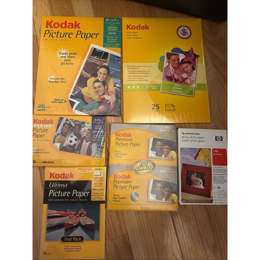 Assorted Photo Paper Lot of 6- 5 New Packs And 1 Partial Pack Kodak, HP
